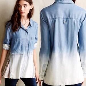 Anthropologie Holding Horses Chambray Side Zip Lace Tunic Top Small